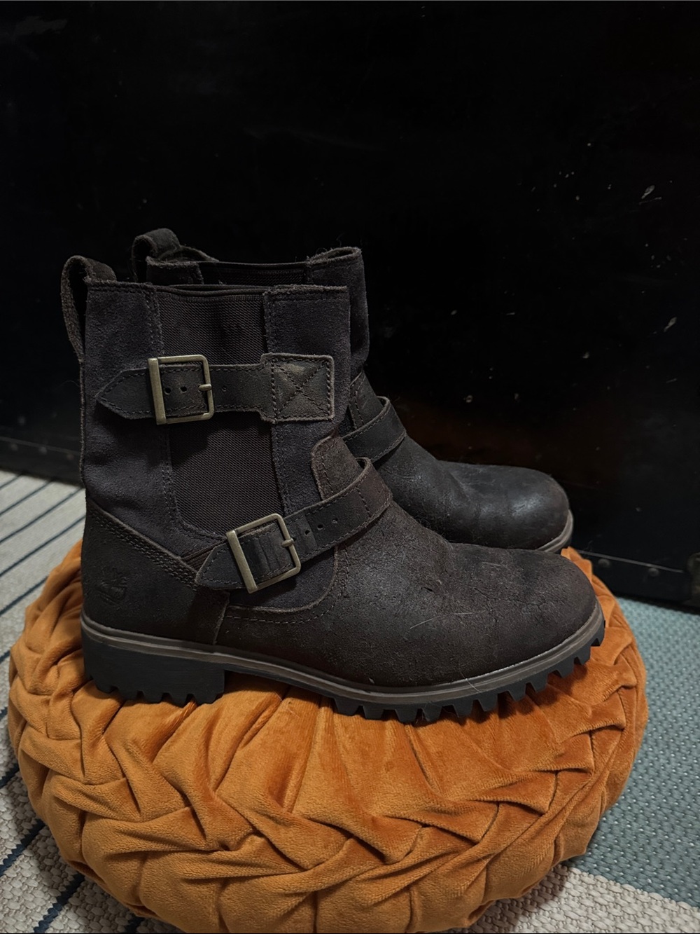 Timberland Anti Fatigue Black Suede Buckle Ankle Boots